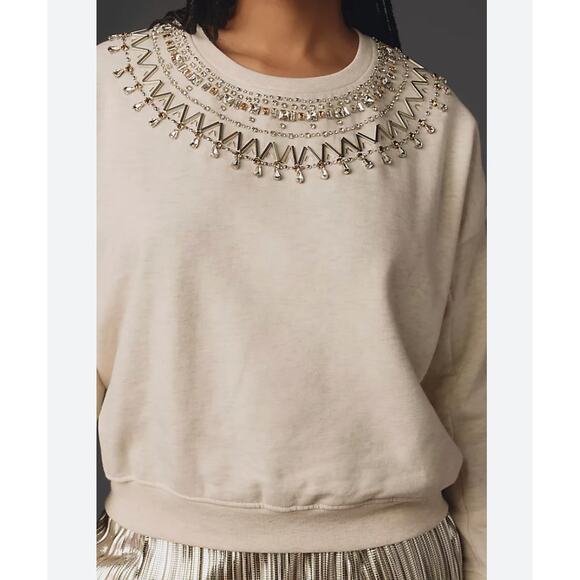 Anthropologie Maeve Embellished Collar Pullover Size L NWT - Picture 3 of 13